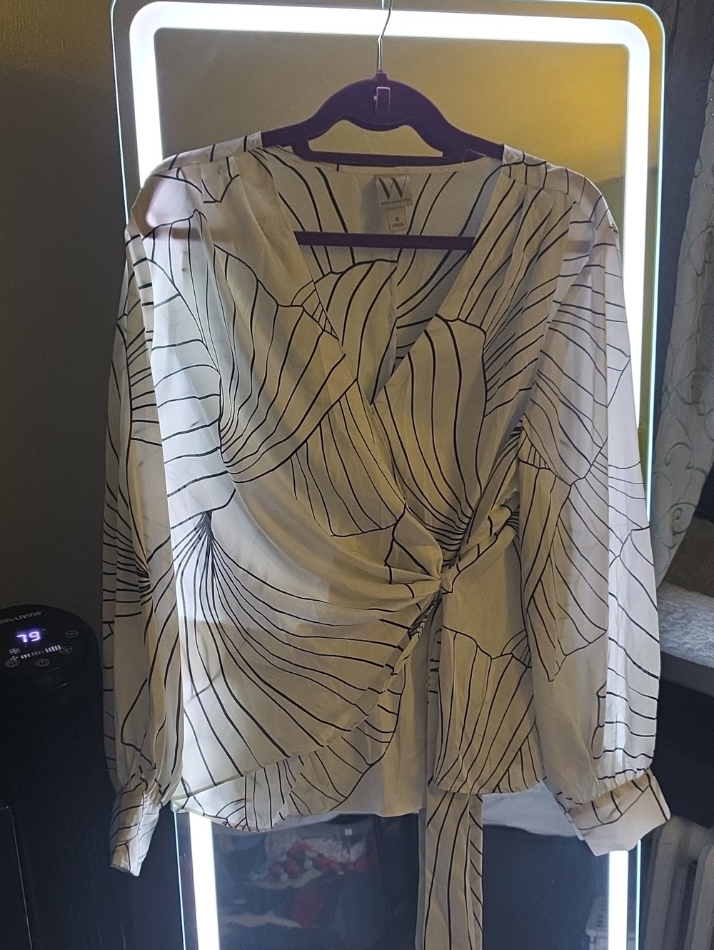 Worthington White Wrap Blouse with Black Stripe Print